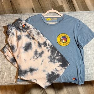 Aviator Nation Tribe of Peace Boyfriend Tee & Black Tan Tie-Dye Sweatpants L/XL